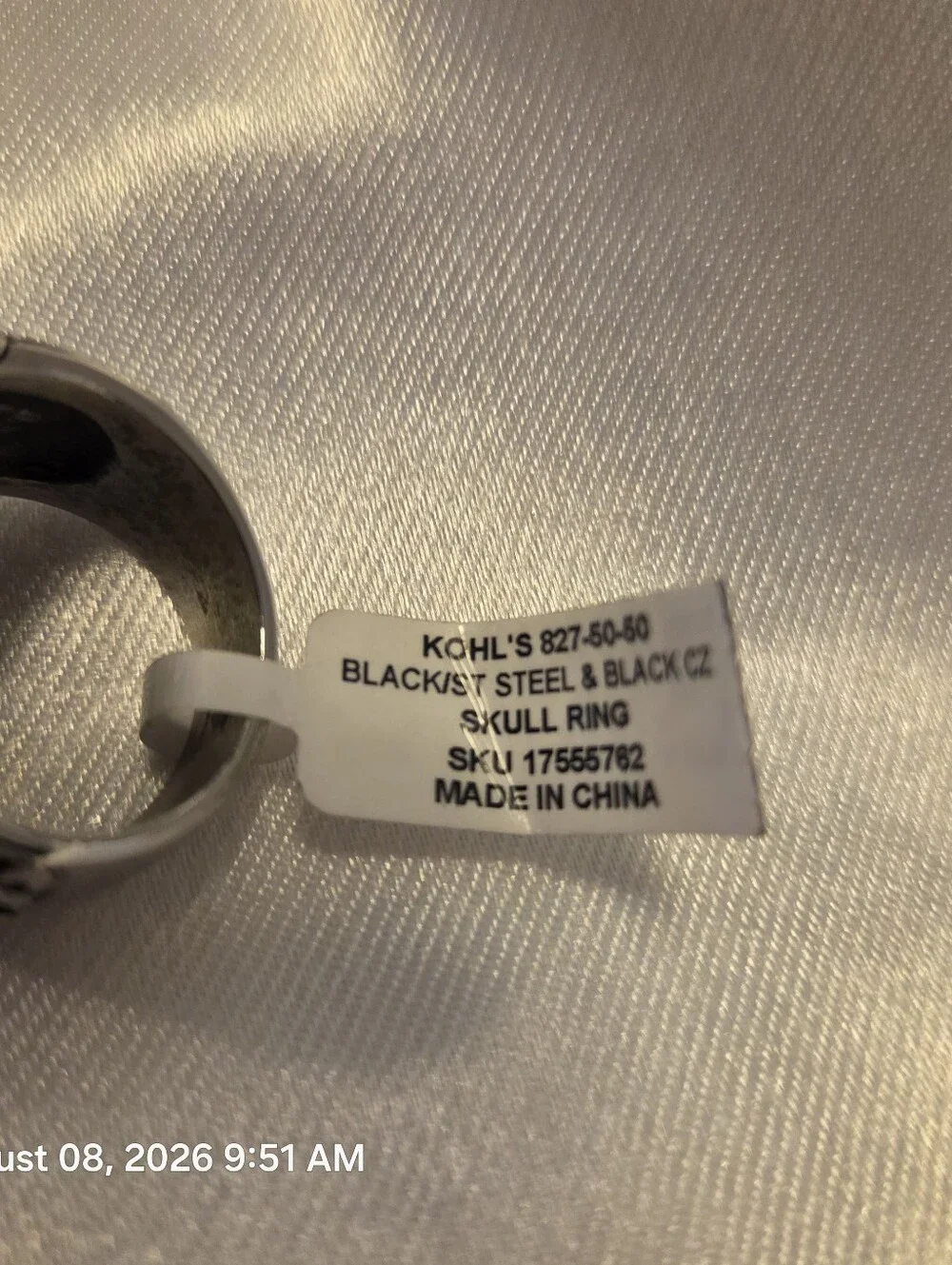 Silver Black Stone Skull Ring - Men's 10